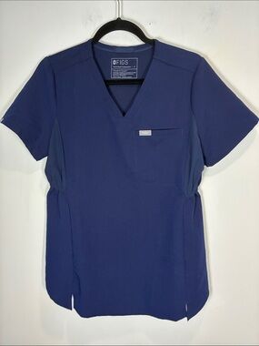 FIGS Technical Collection Navy V-Neck Scrub Top Women’s S Stretch NWOT